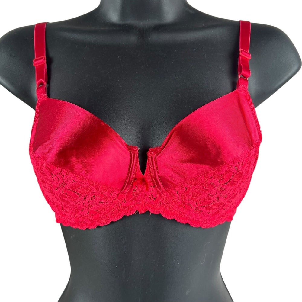 Vintage Maidenform Rendezvous Bra 34C‎ Red Satin Second Skin Lace Underwire New